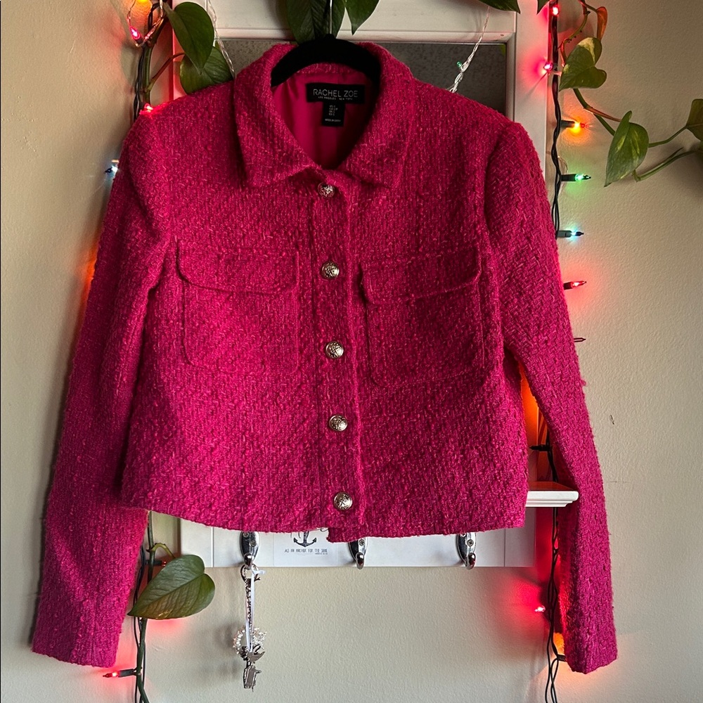 Rachel Zoe Fuchsia Cropped Tweed Blazer - Picture 5 of 14